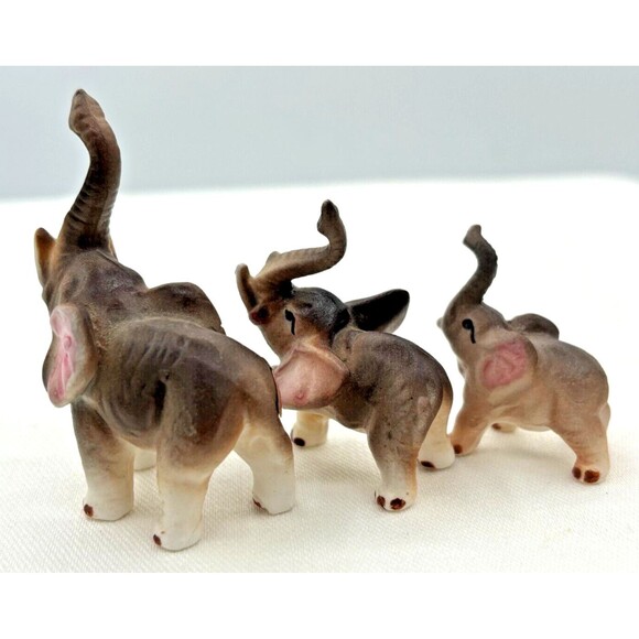 Vtg Elephant Family Trunks Up‎ Figurine Lot of 3 Bone China Ceramic Japan 1960s - Picture 4 of 16
